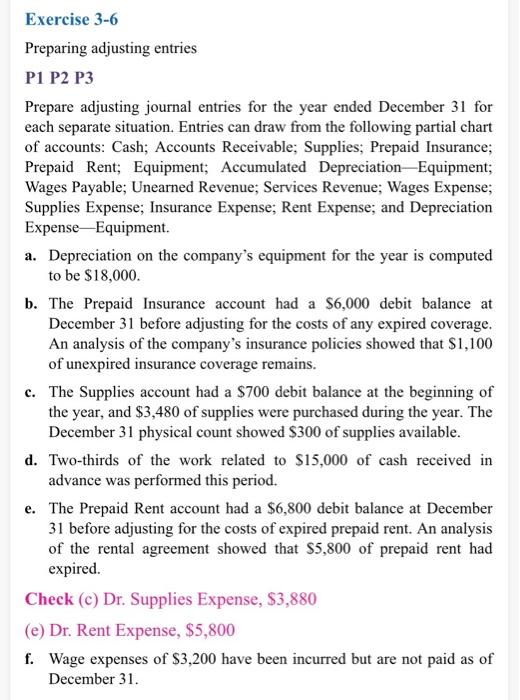 Solved Exercise 3-6 Preparing adjusting entries P1 P2 P3 | Chegg.com