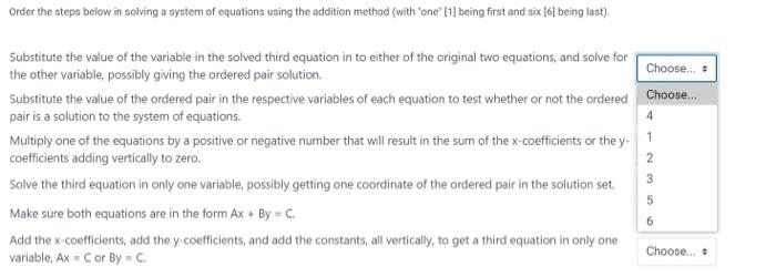 Solved Order the steps below in solving a system of | Chegg.com