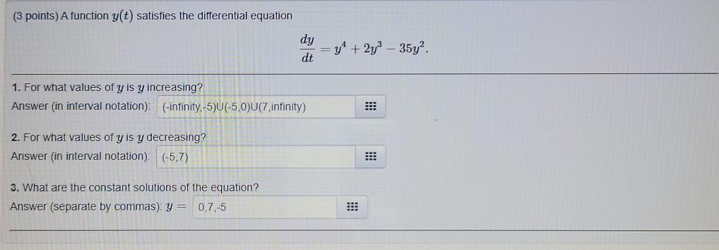 Solved 3 Points A Function Y T Satisfies The Differential