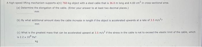 Solved A high-speed lifting mechanism supports a(n) 760−kg | Chegg.com