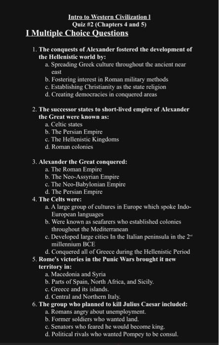Intro to Western Civilization I Quiz \#2 (Chapters 4 | Chegg.com