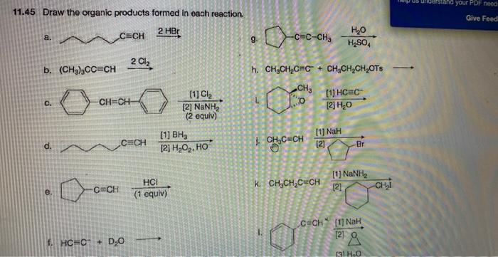1.45 Draw the organic products formed in each reaction.
g. \( -\mathrm{C}=\mathrm{C}-\mathrm{CH}_{3} \frac{\mathrm{H}_{2} \ma