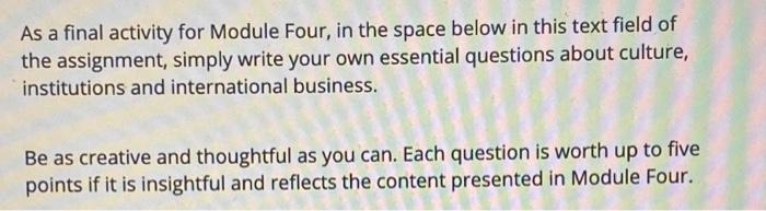 Solved As a final activity for Module Four, in the space | Chegg.com