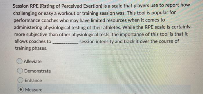 Solved Session RPE (Rating of Perceived Exertion) is a scale | Chegg.com