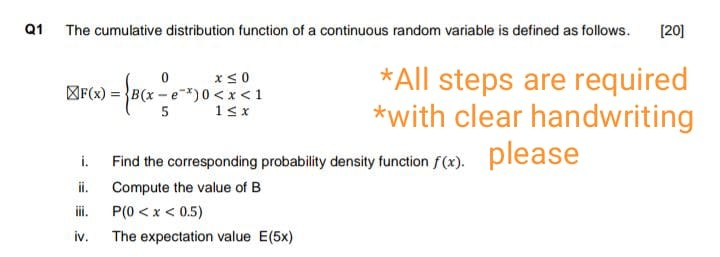 Solved Q1 The cumulative distribution function of a | Chegg.com