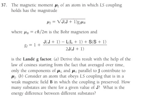 Solved 8 = 1 + 37. The magnetic moment M; of an atom in | Chegg.com