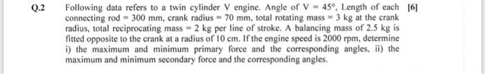 Solved Q.2 Following data refers to a twin cylinder V | Chegg.com