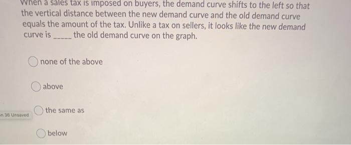 Solved When a sales tax is imposed on buyers, the demand | Chegg.com
