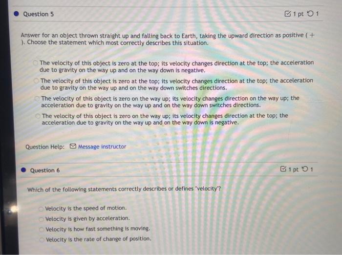 Solved Answer for an object thrown straight up and falling | Chegg.com