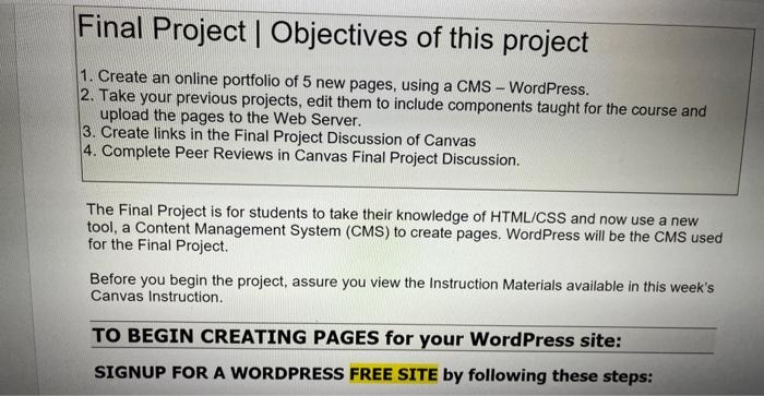 Solved Final Project | Objectives of this project 1. Create | Chegg.com