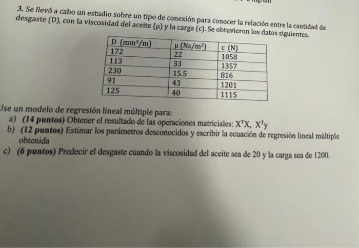 3. Se llevó a cabo un estudio sobre un tipo de conexión para conocer la relación entre la cantidad de desgaste (D), con la vi