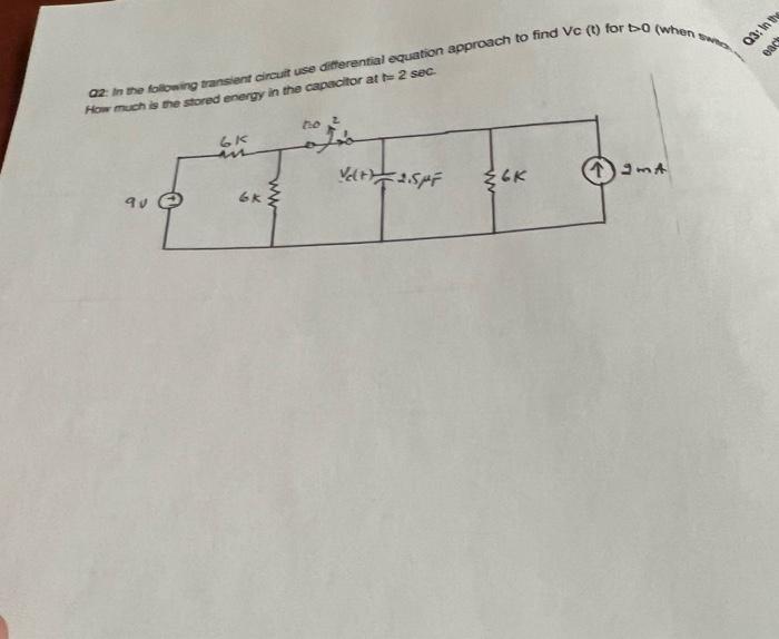 Solved 02: In the following transient circuit use | Chegg.com
