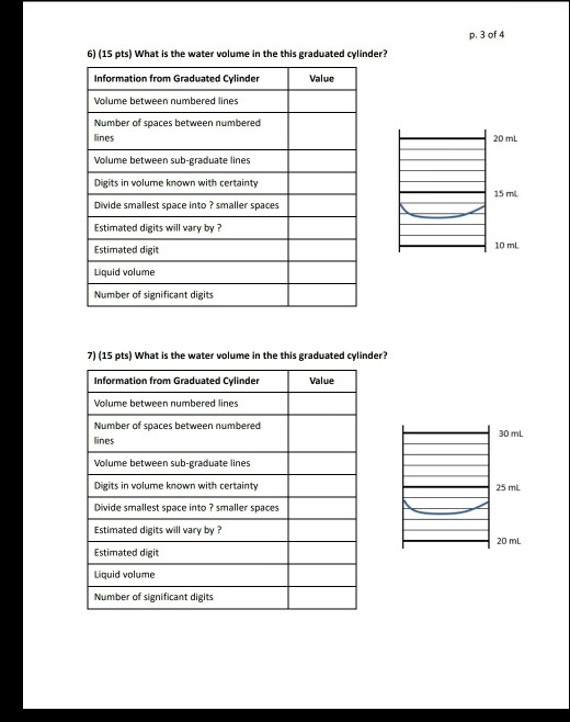Solved p. 3 of 4 6) (15 pts) What is the water volume in the | Chegg.com