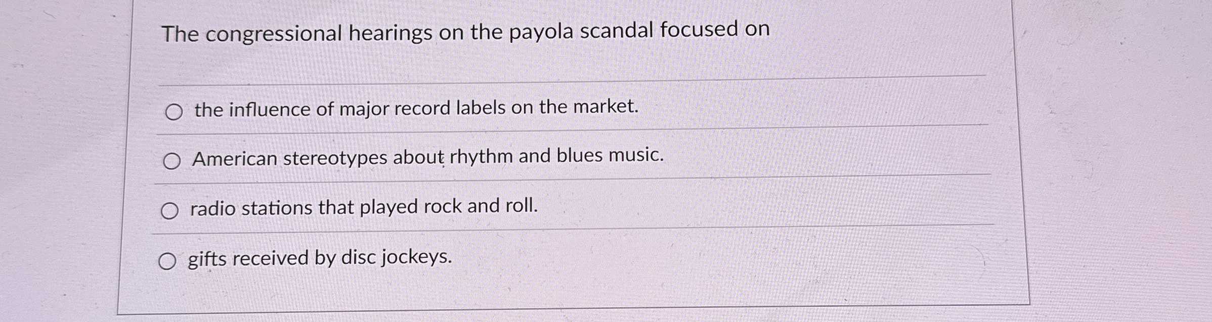 Solved The congressional hearings on the payola scandal