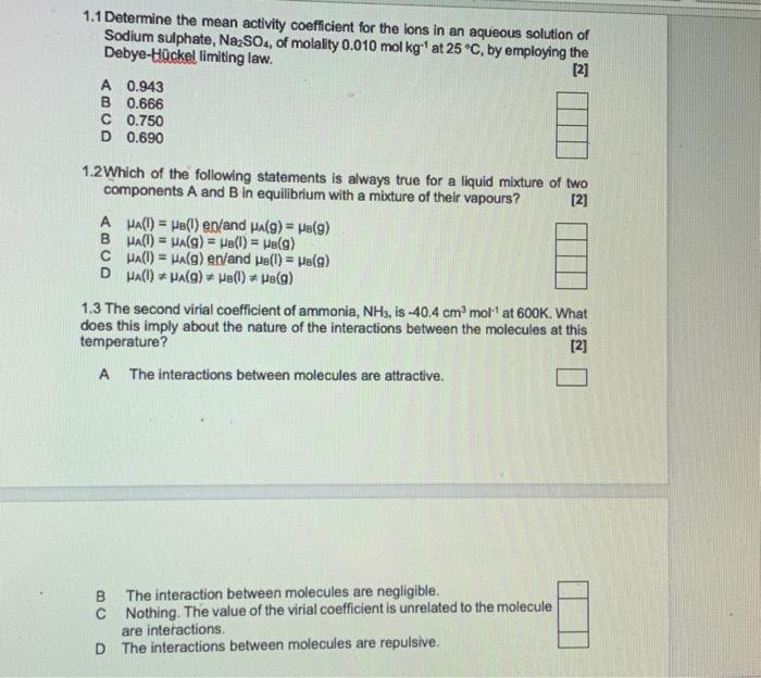Solved 1.1 Determine the mean activity coefficient for the | Chegg.com