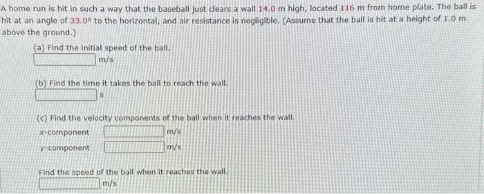 Solved home run is hit in such a way that the baseball just | Chegg.com