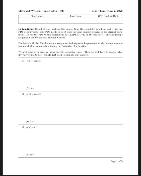 Math 251 Written Homework 5 F23 Due Thurs Nov 2 Chegg
