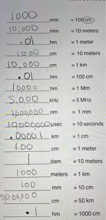 Solved 1000 mm 100 cm 10 000 mm 10 meters Ol hm 1 meter Chegg