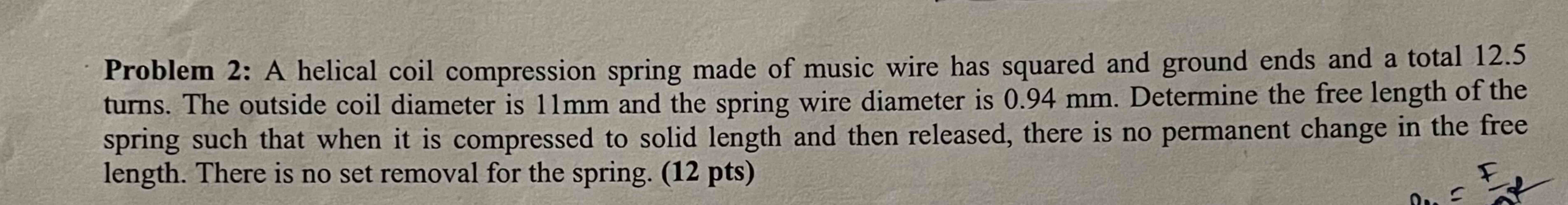 Solved Problem 2: A helical coil compression spring made of | Chegg.com