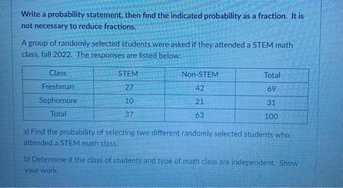 Solved Write a probability statement, then find the | Chegg.com