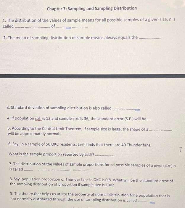Solved Chapter 7: Sampling and Sampling Distribution 1. The | Chegg.com