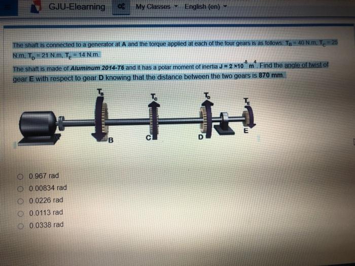 Solved GJU-Elearning My Classes English (en) The shaft is | Chegg.com