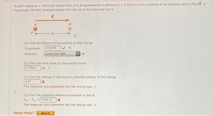 Solved A Point Charge Q = +44.0 PC Moves From A To B | Chegg.com