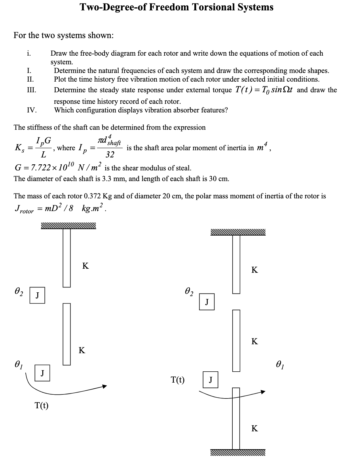 Solved Two-Degree-of Freedom Torsional SystemsFor the two | Chegg.com