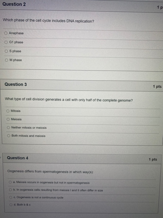 Solved Question 2 1 p Which phase of the cell cycle includes | Chegg.com