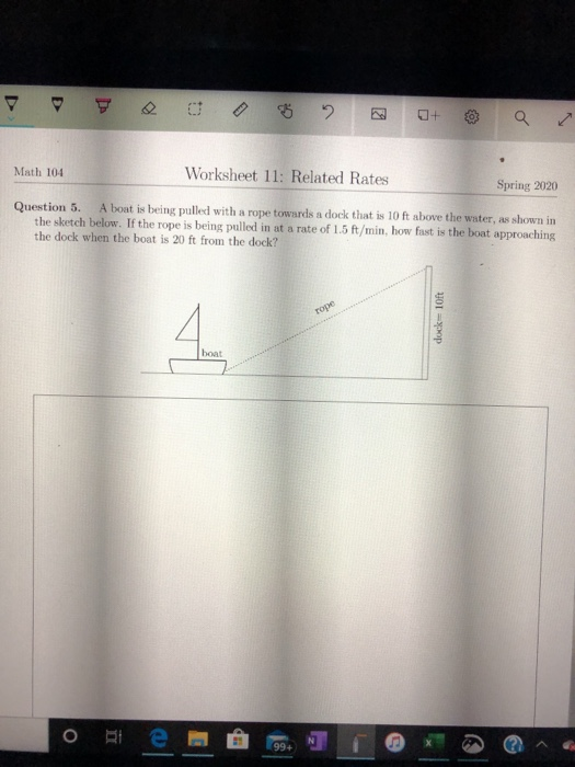Related Rates Sample Problem Boat Solved Math 104 Worksheet 11: Related Rates Spring 2020 | Chegg.com