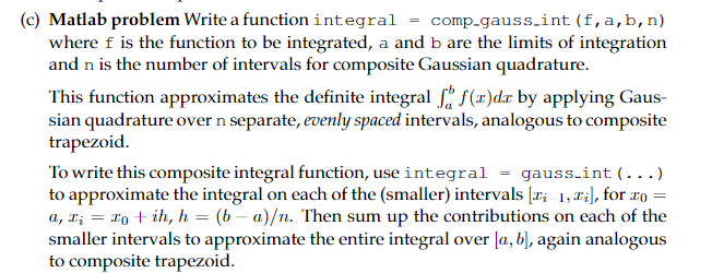 Solved (c) ﻿Matlab problem Write a function integral = | Chegg.com