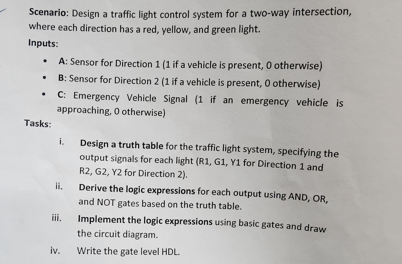 Solved Scenario: Design a traffic light control system for a | Chegg.com