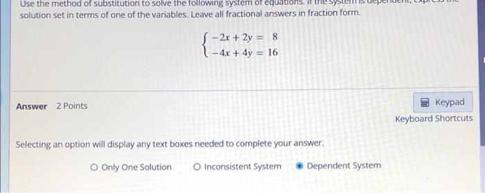 Solved Use the method of substitution to solve the following | Chegg.com