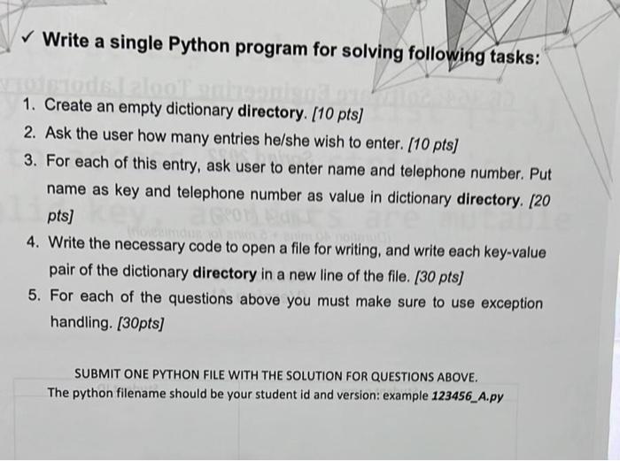 Solved Write a single Python program for solving following | Chegg.com