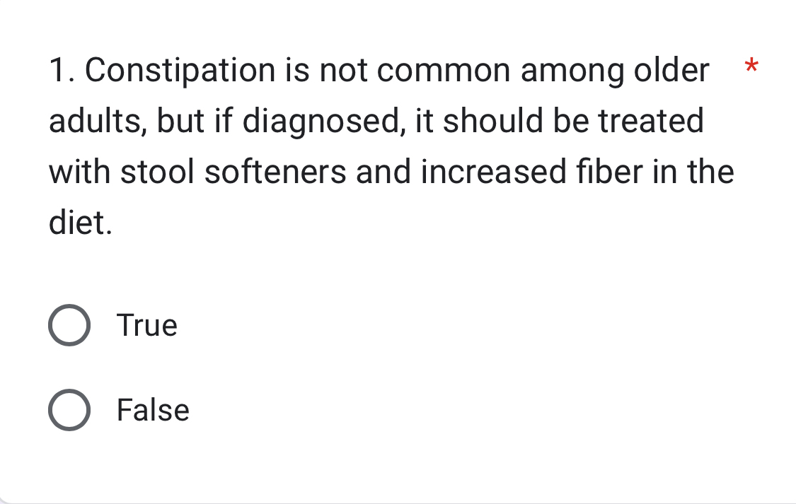 Solved Constipation is not common among older adults, but if | Chegg.com