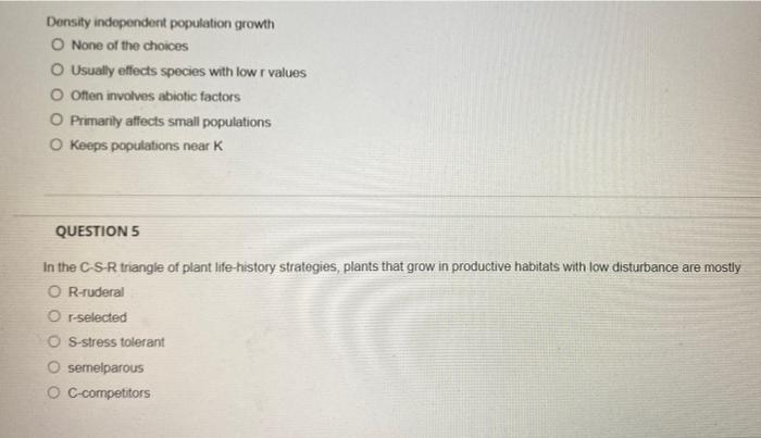 Solved Density independent population growth None of the | Chegg.com