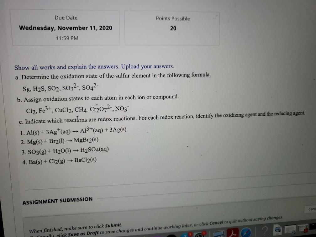 Solved Due Date Points Possible 20 Sunday, November 8, 2020 | Chegg.com