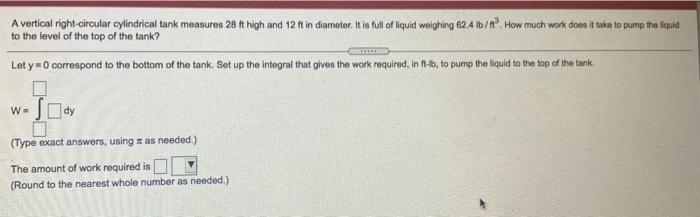 Solved A vertical right-circular cylindrical tank measures | Chegg.com