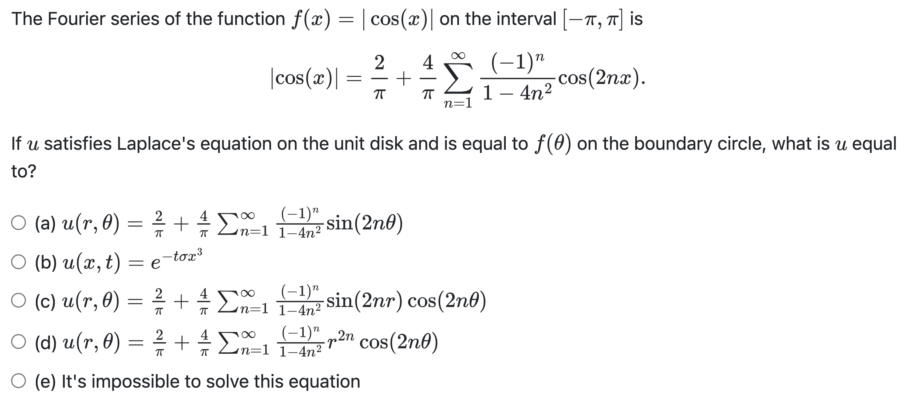 Solved The Fourier series of the function f(x)=|cos(x)| ﻿on | Chegg.com