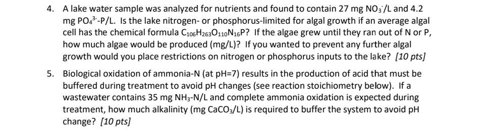 Solved A lake water sample was analyzed for nutrients and | Chegg.com