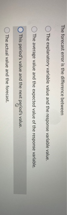 Solved The forecast error is the difference between The | Chegg.com