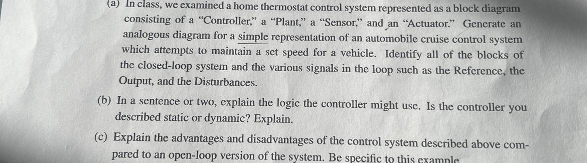 Solved (a) ﻿In class, we examined a home thermostat control | Chegg.com