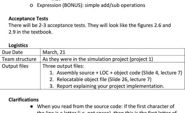 Assembler Project Features Design and implement an | Chegg.com