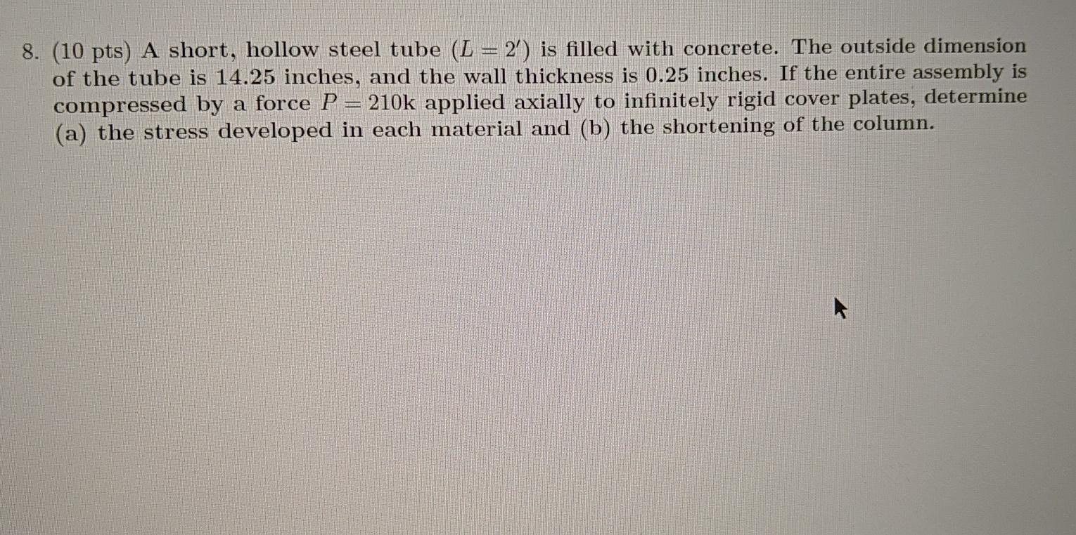 8 10 Pts A Short Hollow Steel Tube L 2 Is Chegg Com