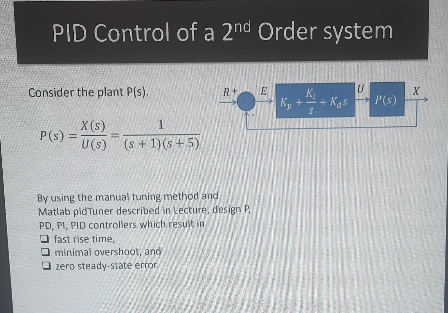 Solved PID Control of a 2nd Order system Consider the plant | Chegg.com