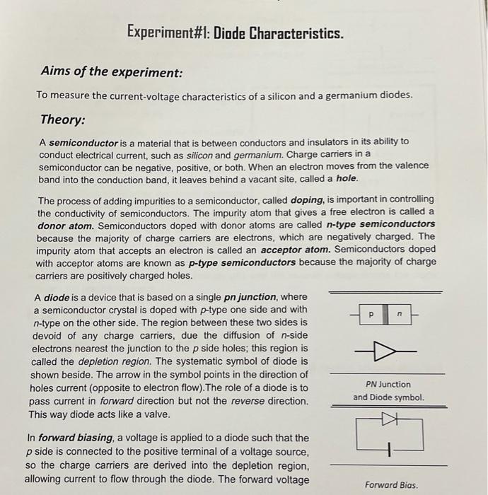 diode characteristics experiment class 11