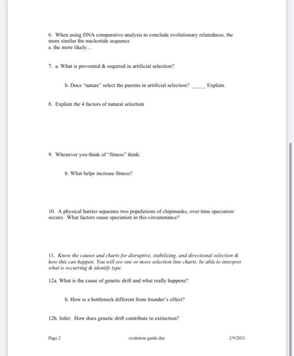 Solved 6. When using DNA comparative analysis to conclude | Chegg.com