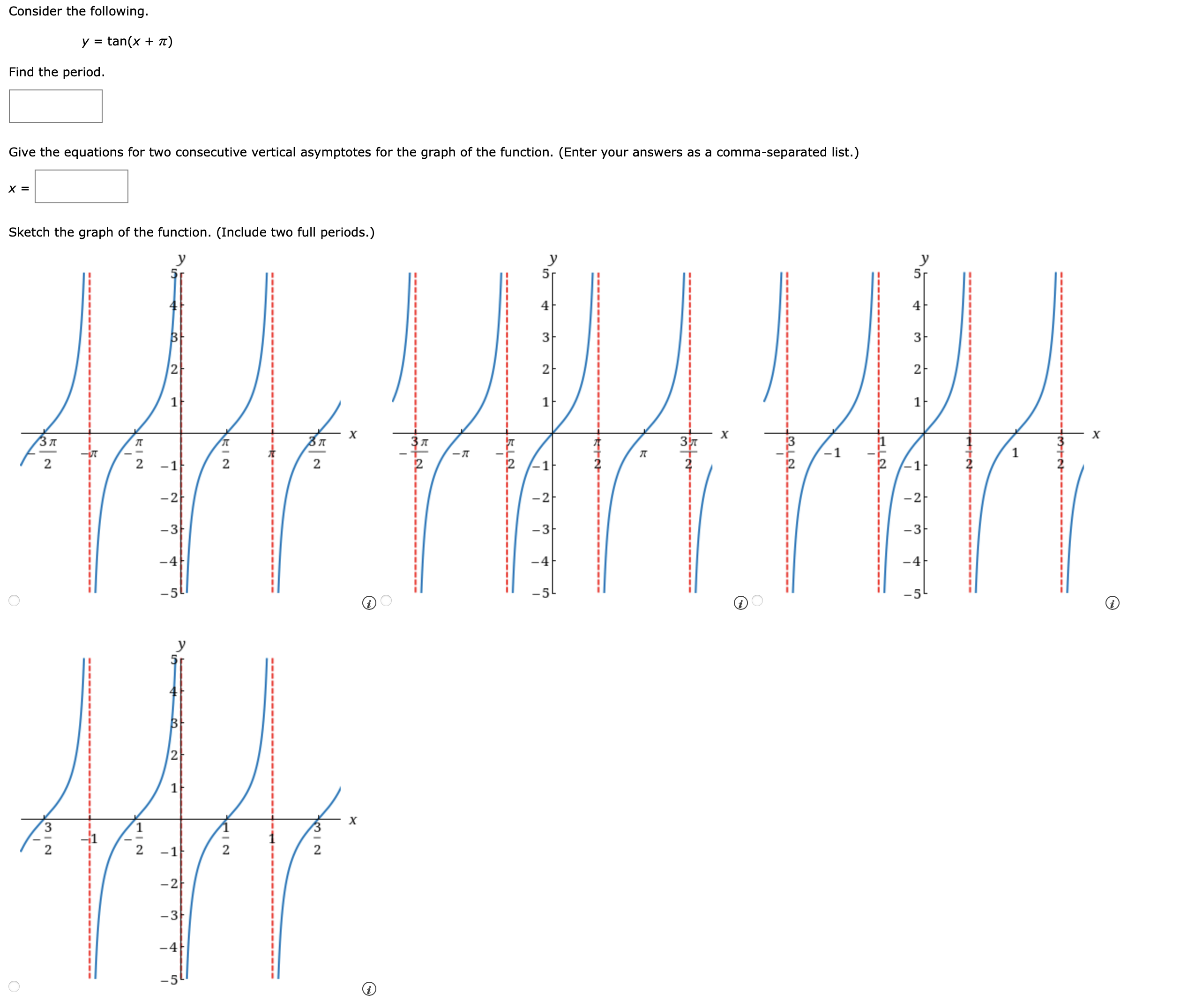 Solved Consider the following.y = ﻿tan(x + ﻿pi)Find the | Chegg.com