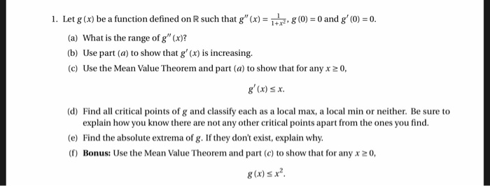 Solved 1 Let G X Be A Function Defined On R Such That G Chegg Com