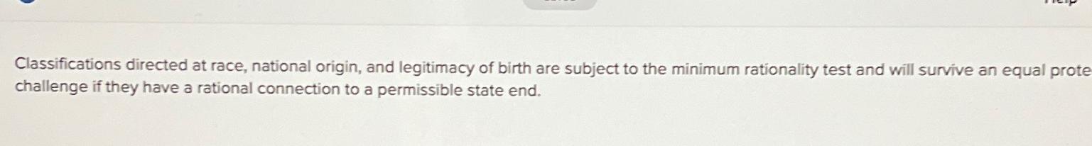 Solved Classifications directed at race, national origin, | Chegg.com